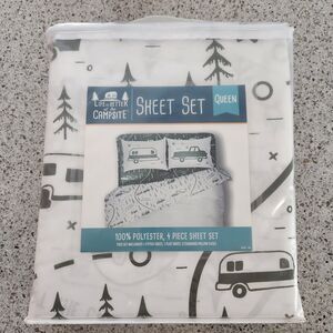 Sheet Set Camco RV Bed Short Queen Size Sheets 'Life is Better at The Campsite"